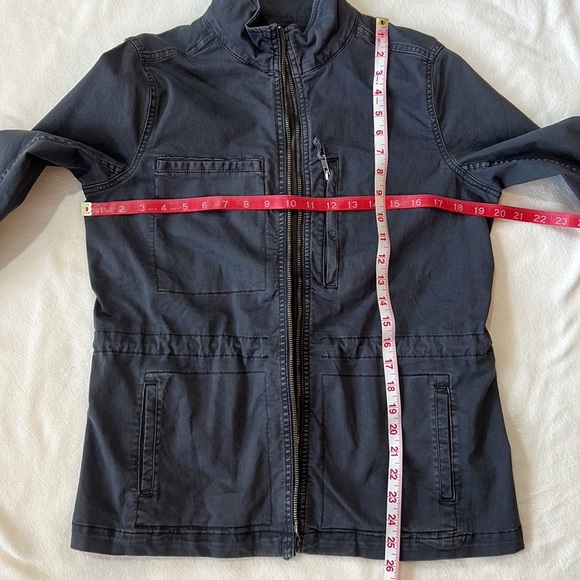 Daily Ritual Dark Navy Gray Denim Moto Jacket with Drawstring Waist size 2 - Picture 9 of 13